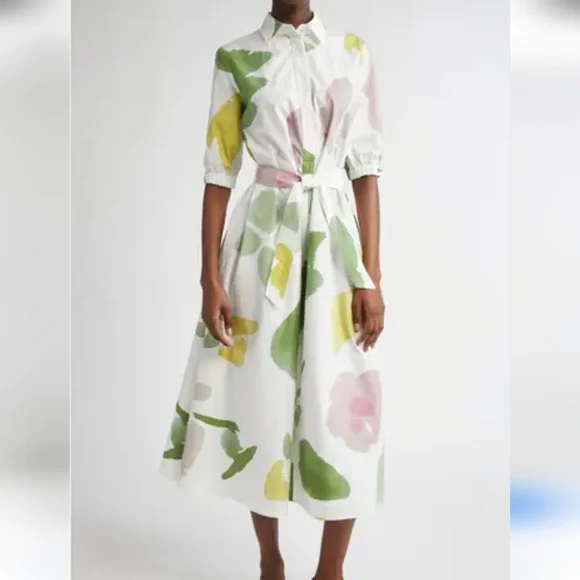 MaxMara AUTHENTIC Canter Botanical Flare Cotton Poplin Shirt Dress, US 4, NWT - Picture 1 of 16